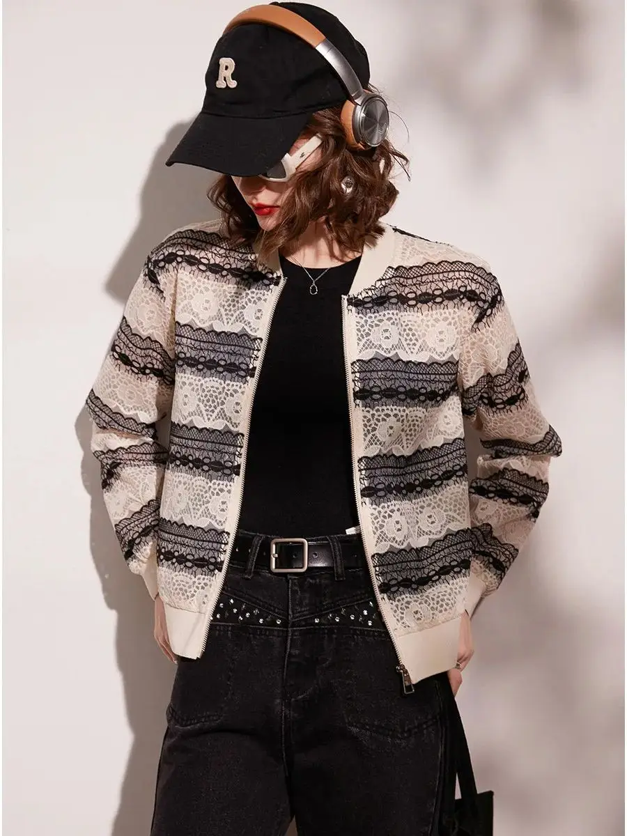 Женская куртка с кружевной вышивкой LOUIS YAO Повседневная модная Свободная круглым