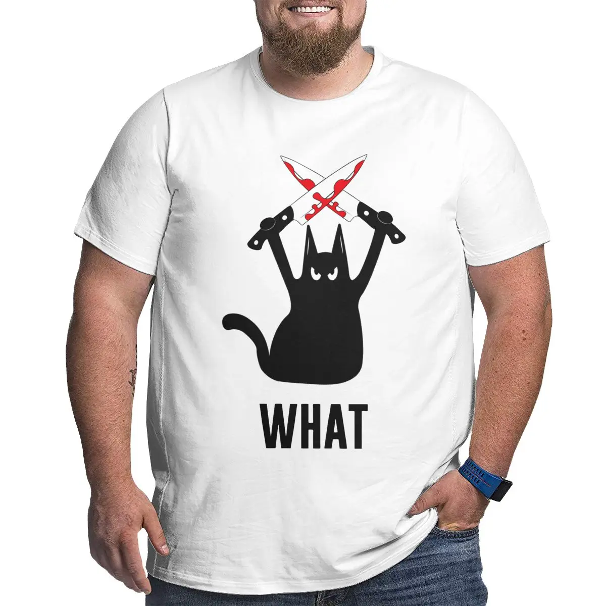 

Black Cat Holding Knife Murderous Cats Lovers T Shirt Men's Cotton T-Shirts Big Tall Tee Shirt Short Sleeve Plus Size 5XL 6XL