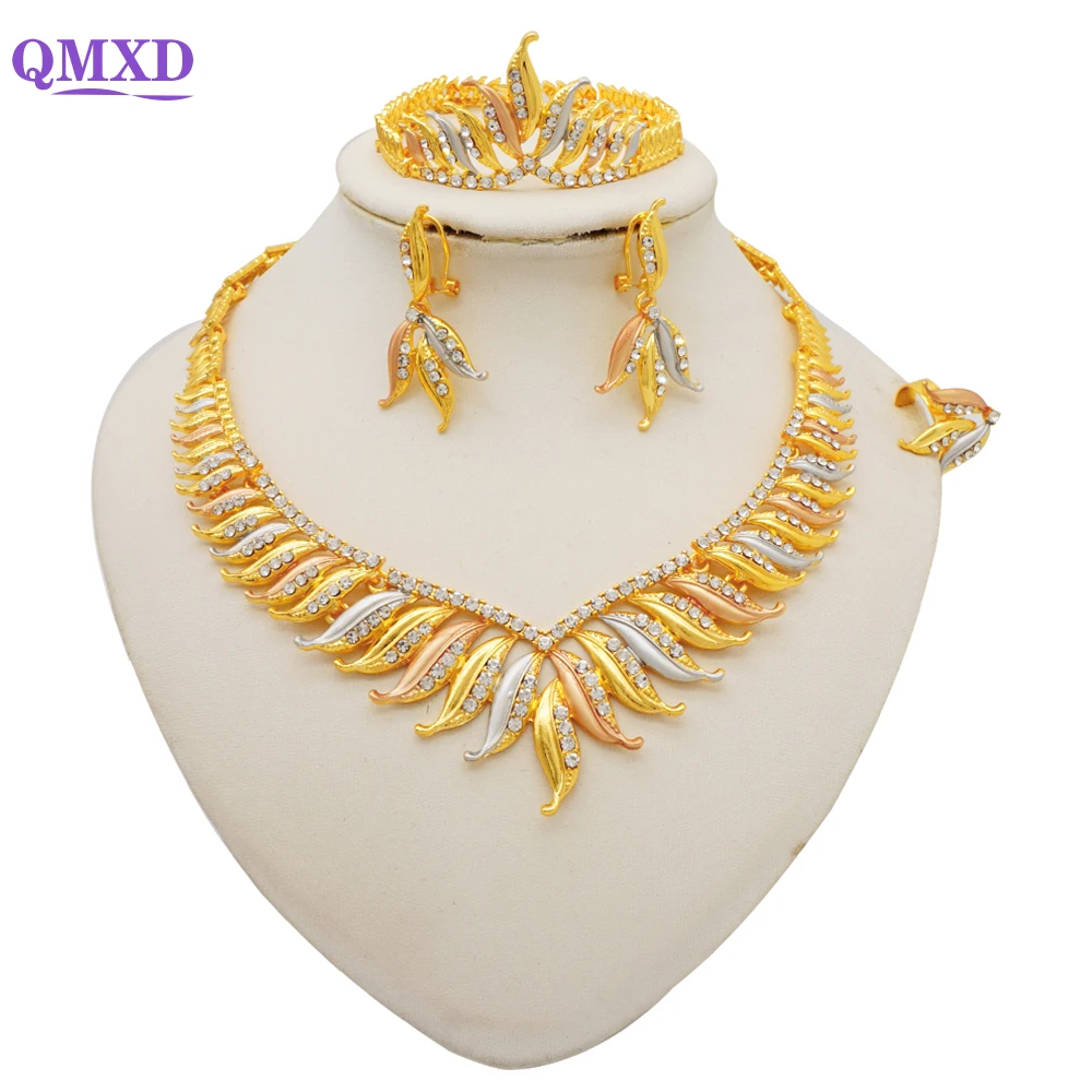 

Dubai Jewelry Set For Women Nigerian Wedding Bridal Necklace Earrings Bracelet Ring Sets Italian Big African Jewellery Sets Gift