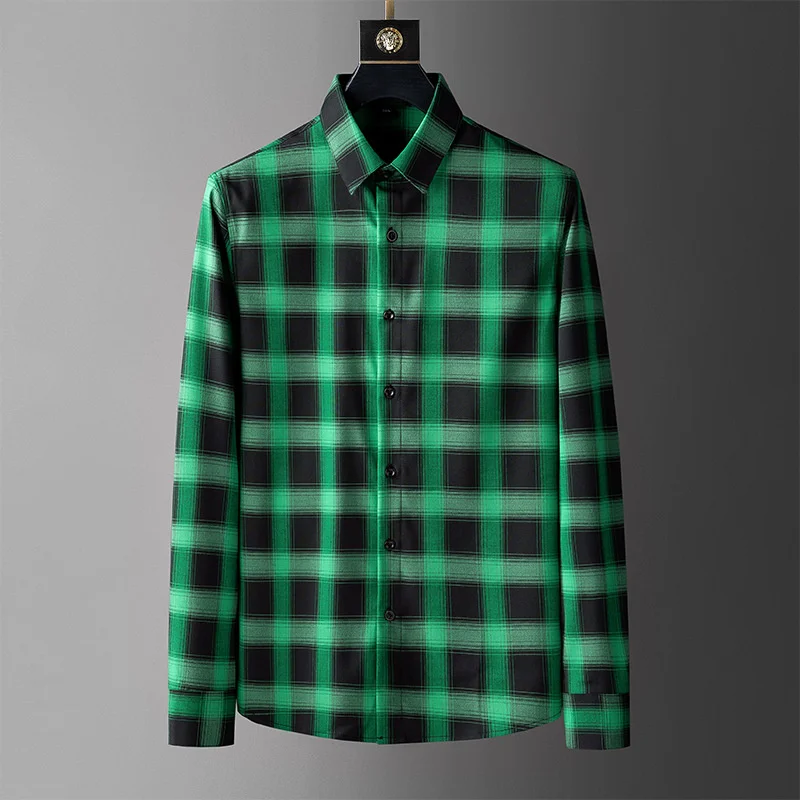 

quality High green end plaid 2023 autumn new versatile casual shirt for slim and light business men's top