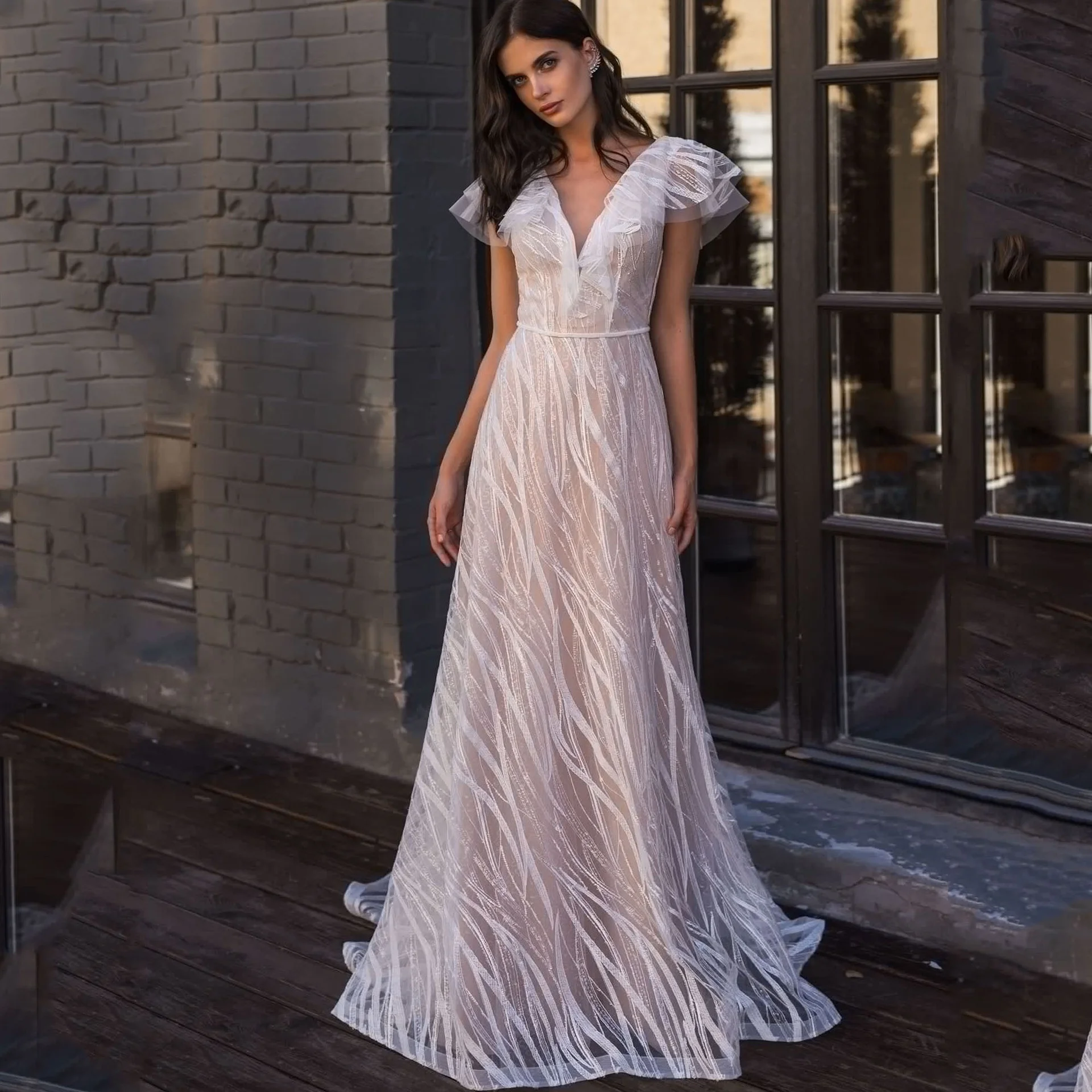 

Casual sexy 2023 hot dress, Spring/Summer New Women's Sexy Evening Dress Long Willow Leaf V-Neck Lace Wedding Dr