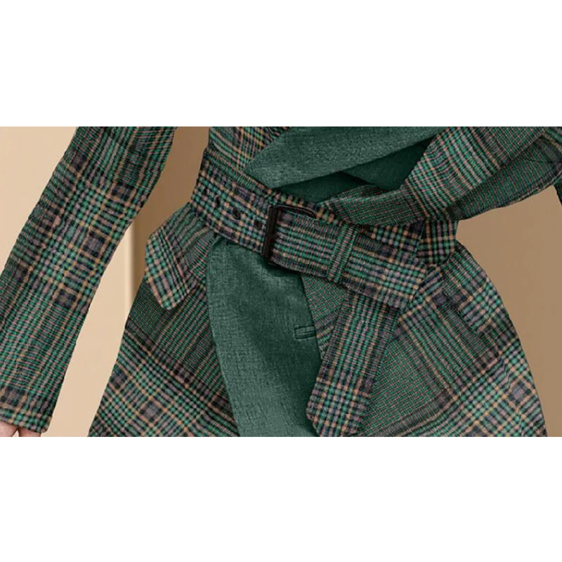 \New Fashion Plaid Long Blazer Women's Spring Jacket Coat Sashes Patchwork Loose Blazers Ladies Autumn Casual Blazer Office Lady