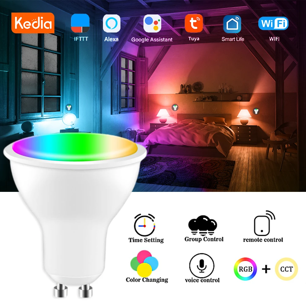 

TUYA Wifi GU10 Smart Light Bulb Spotlight RGB+CCT 100-240V 4W Dimmable LED Bulbs App Remote Control Works With Alexa Google Home