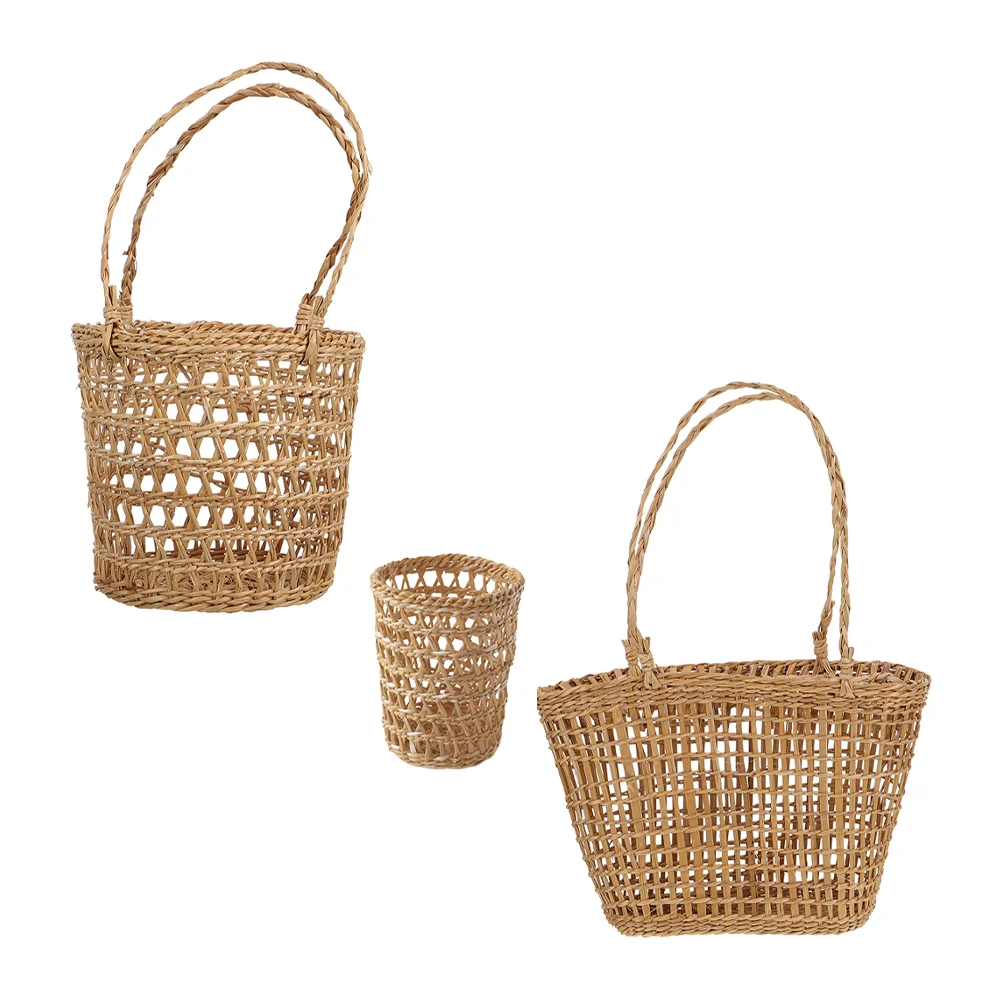 

Basket Flower Straw Woven Picnic Planter Rustic Holder Snack Petal Braid Vase Braided Serving Girl Wicker Multi Pot Tote