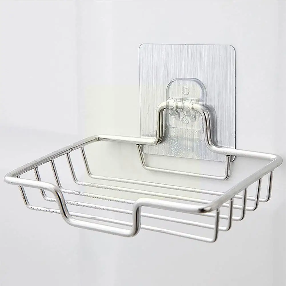 

Punch-free Soap Rack Wall Mounted Soaps Holder Steel Rack Dish Soap Sponge Bathroom Self Accessories Adhesive Soap Storage R9M4