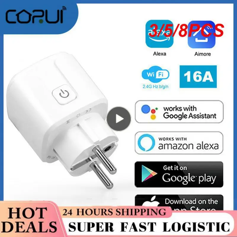 

3/5/8PCS Timing Wifi Eu Plug 16a Wireless Socket Overcharge Protection Smart Socket Works With Alexa Google Assistant