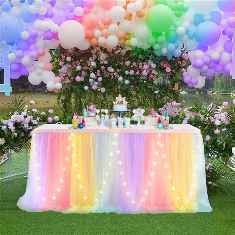 

Tulle Party Baby Table Halloween Birthday Table Lights For Skirt Home Wedding Shower With Bar Decorations Table Cloth