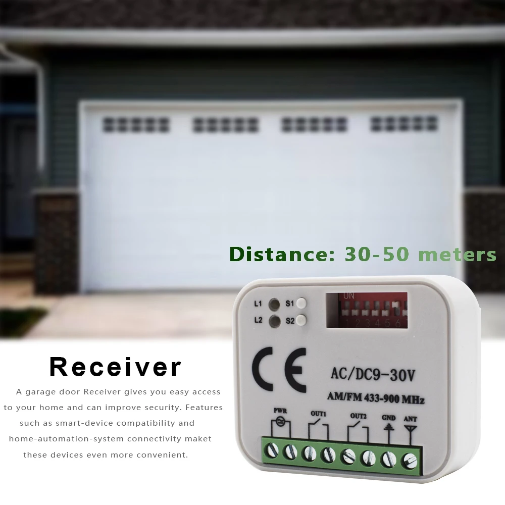 

2CH Gate Opener RX 300-900MHz MultiFrequency 433MHz 868MHz 390 MHz Garage Door Remote Control Receiver Relay Fixed Rolling Code