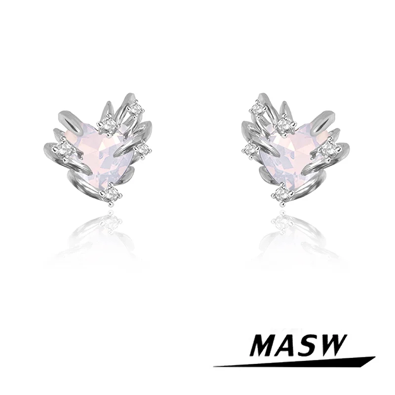 

MASW оригинальный дизайн, модные ювелирные изделия высокого качества, латунные, толстые, серебряные, на платформе, розовые сердца, серьги для женщин, свадебный подарок