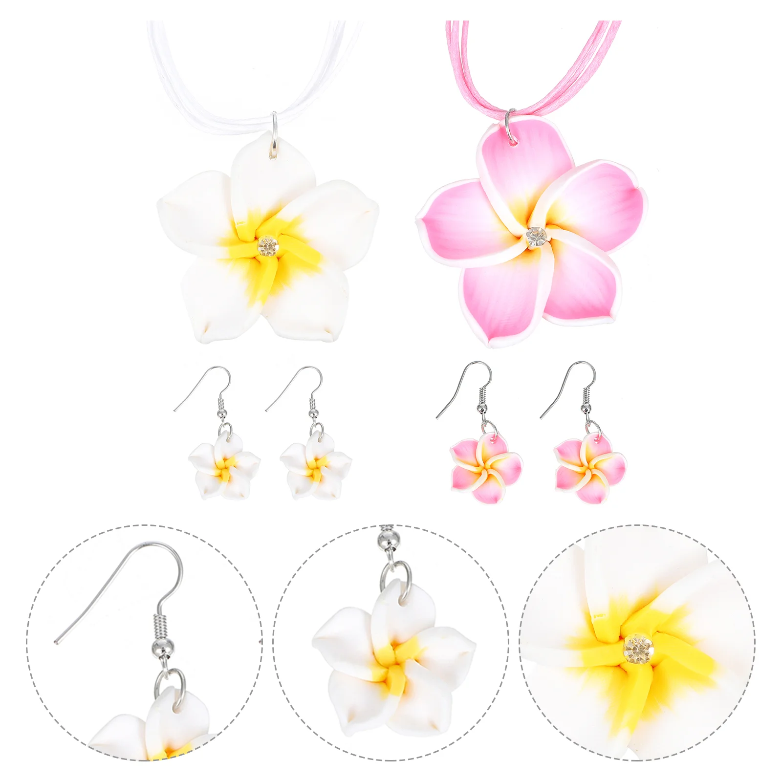 

Necklace Flower Earrings Plumeria Hawaii Jewelry Clay Hawaiian Party Pendant Theme Earring Polymer Tropical Beach Summer Dangle