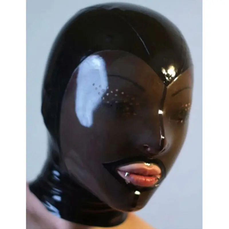 

Latex Hood Open Mesh Eyes Back Zipper Rubber Mask with Perforated Eyes Club Wear