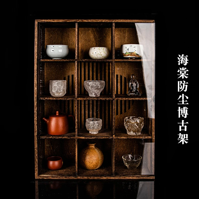 Small Antique Shelf Cup Holder Solid Wood Tea Set Storage Cabinet Teapot Duobao Pavilion Display Dustproof Storage images - 6