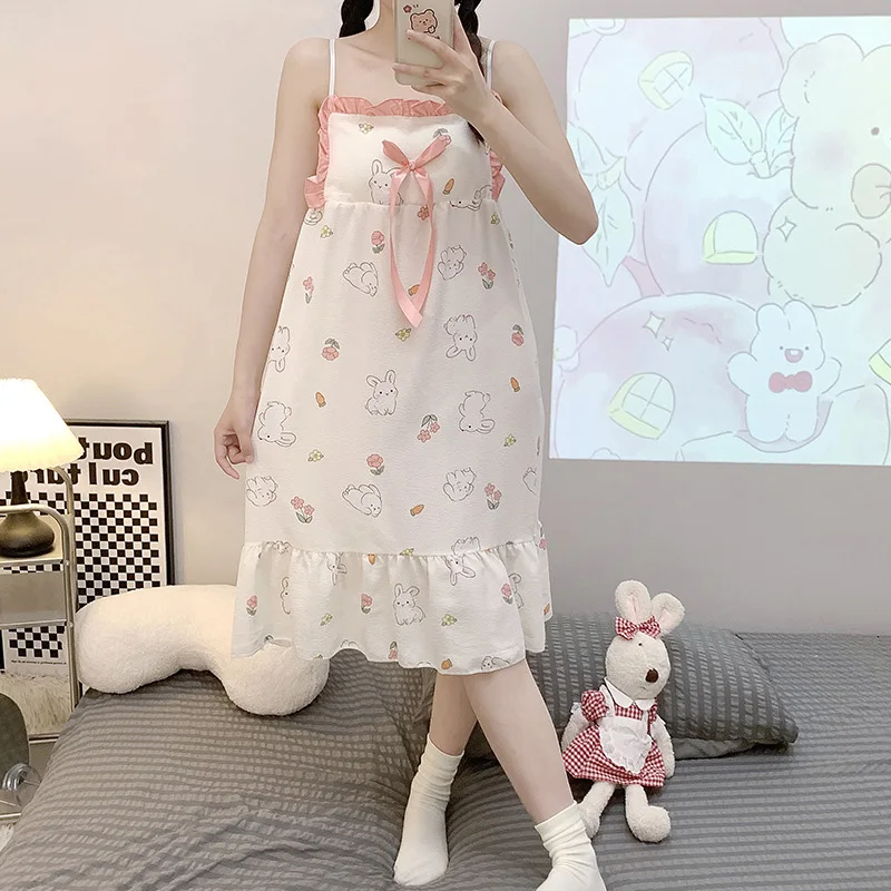 2023 Summer Sweets Spaghetti Straps Young Women's Home Wear Casual Sleeveless Sling Nightwear Floral Print Girl Bra Sleepwear