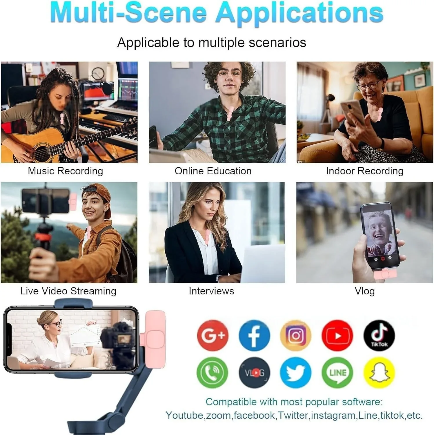 Фото Розовый беспроводной петличный микрофон Xiaomi для iPhone, ПК, Android, игровой телефон, портативный микрофон для записи аудио и видео, видеоблог №3