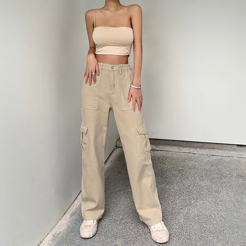 

Baggy High Waist Jeans Women Streetwear Straight Cargo Pants Casual Mom Boyfriend Wide Leg Denim Trousers