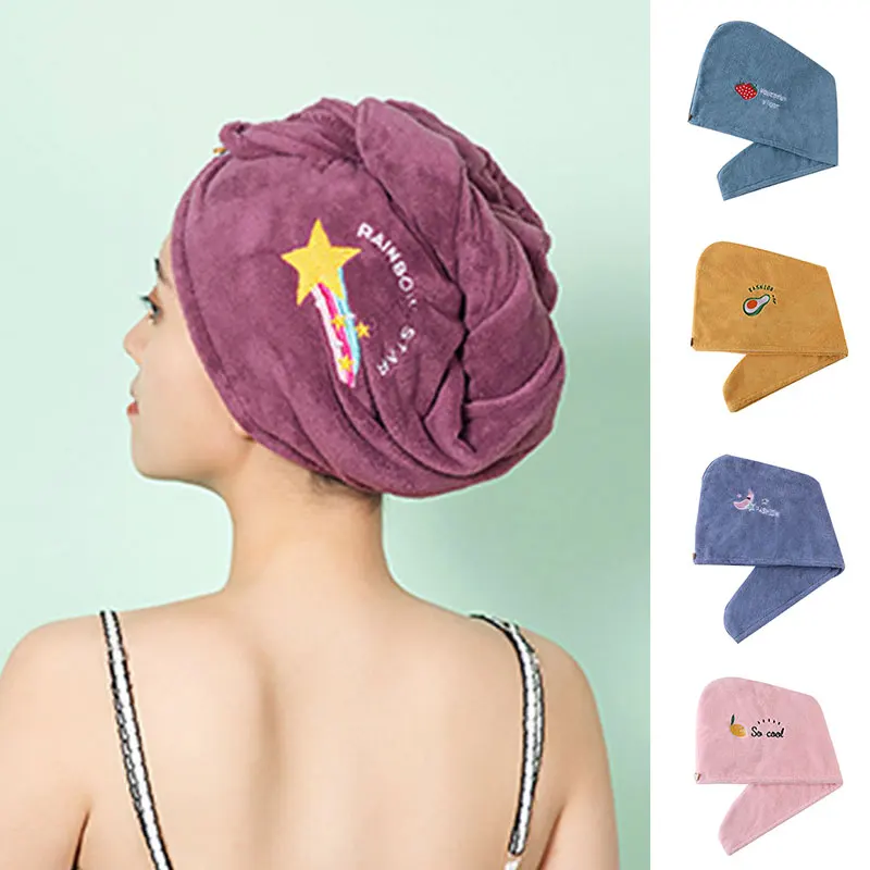 

New Quick Drying Microfiber Shower Cap Cute Fruit Embroidery Hair Quick Drying Hat Magic Hair Fast Drying Dryer Towel Bath Hats