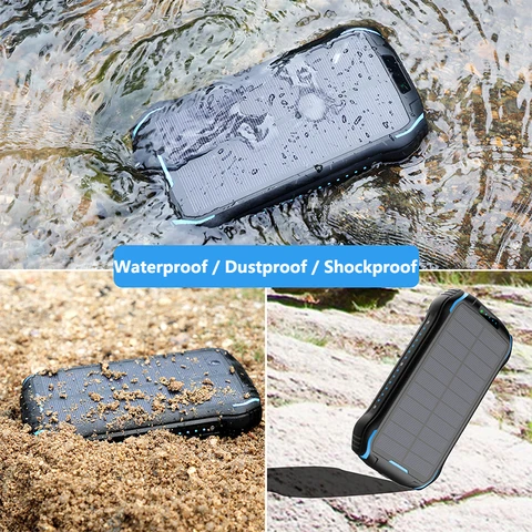 Солнечная батарея 26800 мАч с походным светильником Портативный USB C 3.1A Powerbank с быстрой зарядкой для iPhone 16 Samsung Xiaomi Poverbank