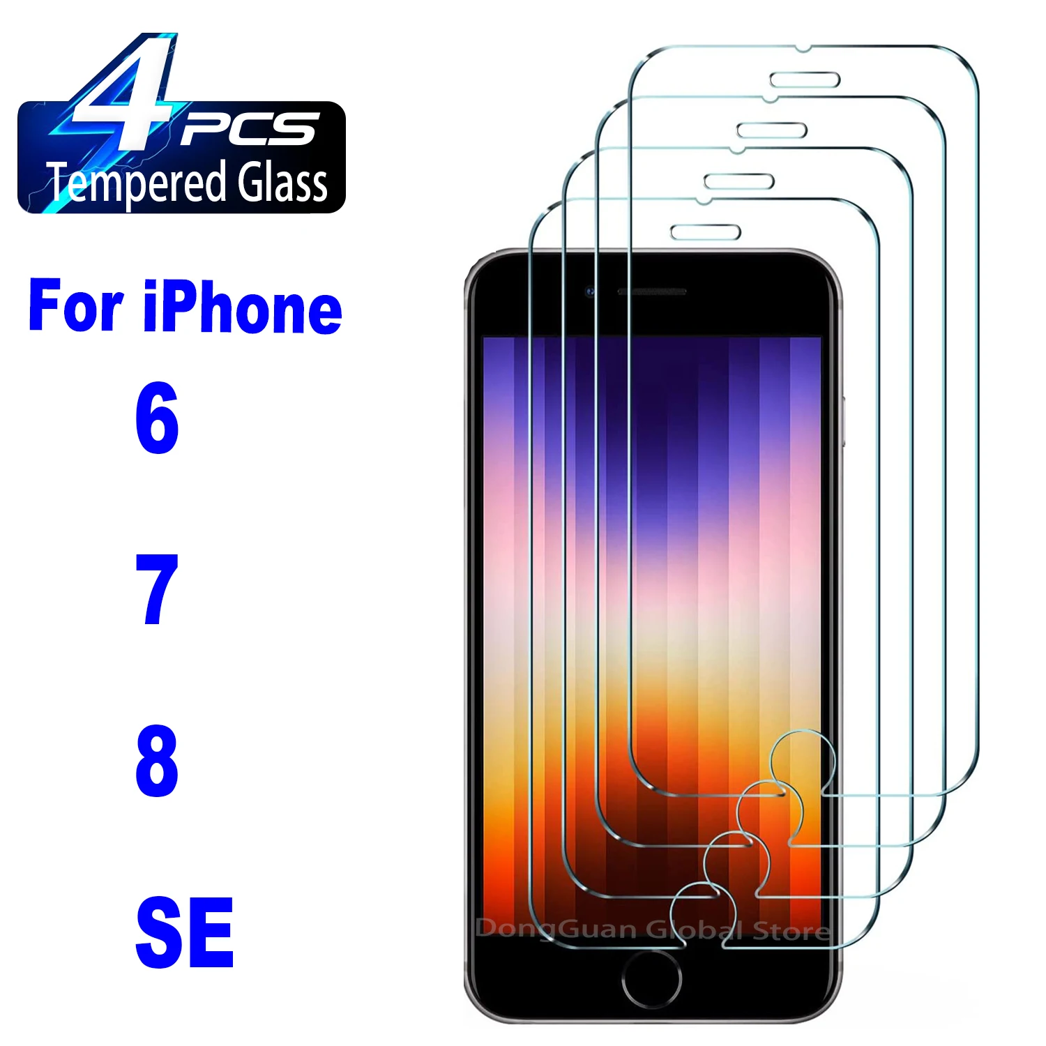 

4Pcs 9H HD High Auminum Tempered Glass For iPhone SE 2020 SE 2022 6 7 8 6s Plus Screen Protector Glass Film