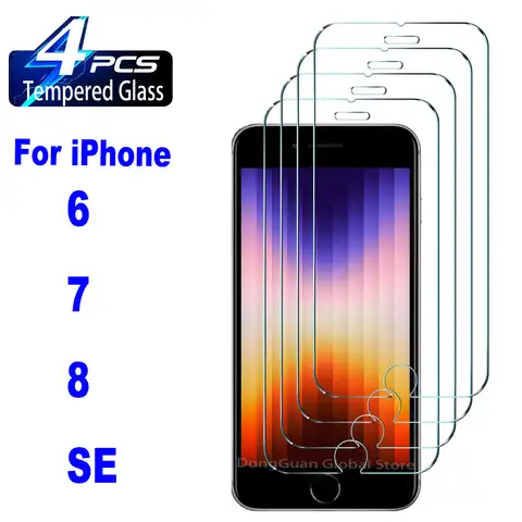 4 шт. 9H HD высококачественное алюминиевое закаленное стекло для iPhone SE 2020 SE 2022 6 7 8 6s Plus Защитная стеклянная пленка для экрана