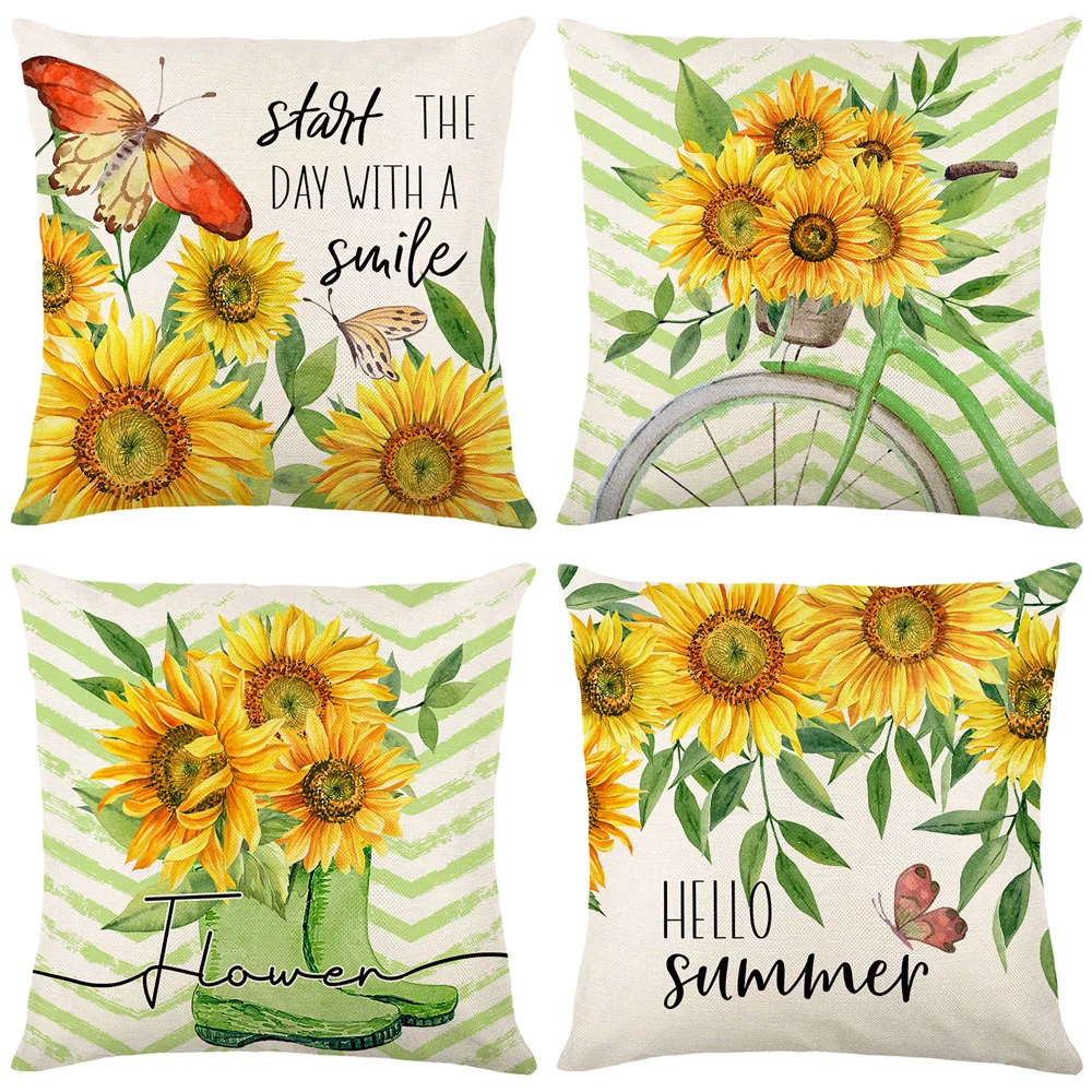 

Summer Yellow Sunflower Pillowcase Flower Print Cushion Cover Home Sofa Decor Pillow Cushion Living Room Pillow Cover 2023 New