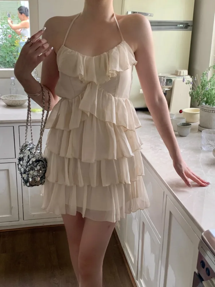 Ezgaga вечерние мини-платья женские сексуальные без рукавов с оборками тонкий