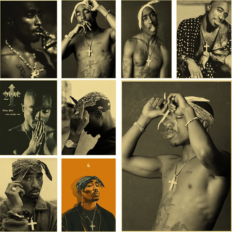 

Rock Bands Tupac Poster Print Posters Rapper 2PAC Kraft Paper Vintage Home Room Bar Cafe Decor Aesthetic Art Wall Painting