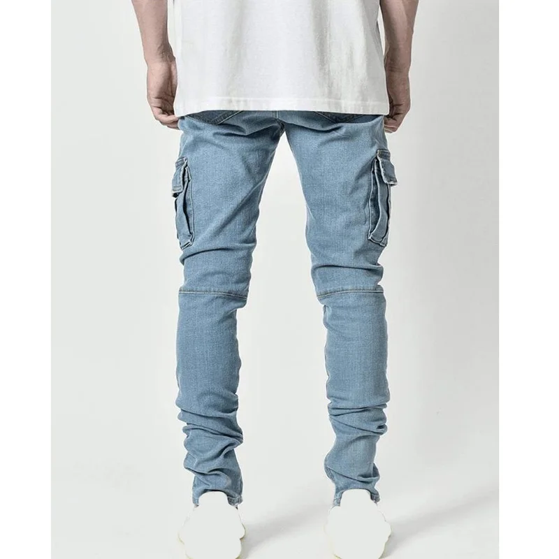 New Men's Fashion Motorcycle Jeans Vintage Slim Pockets Jeans Casual Street Style Hip Hop Retro Denim Jeans Plus Size