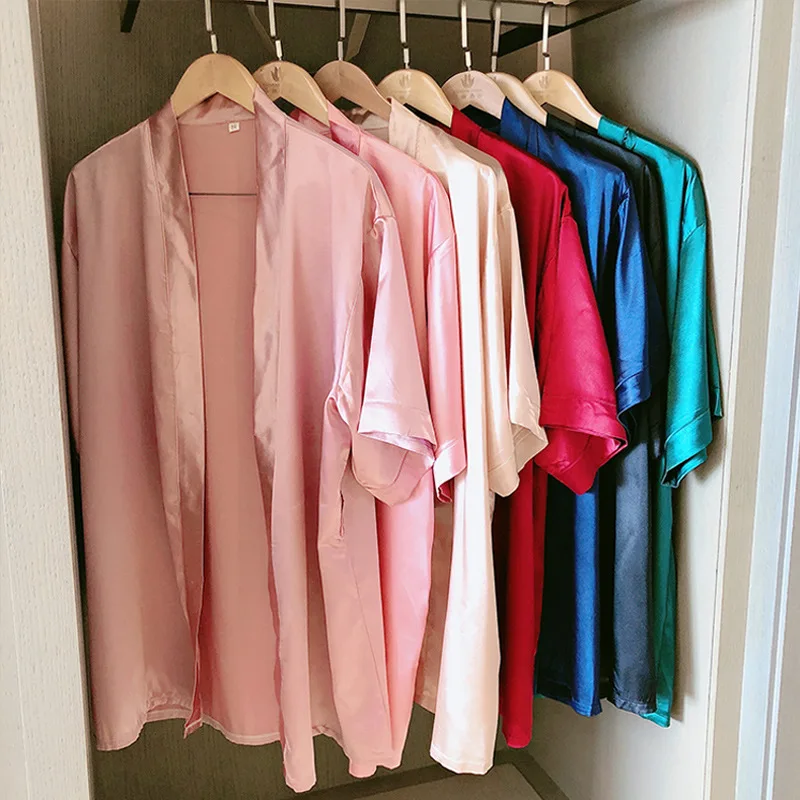 Pajamas women's summer new white sexy ice silk loose bathrobe satin simulation silk nightgown home service