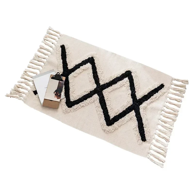 Богемный коврик напольный из хлопка и льна с кисточками простой домашний