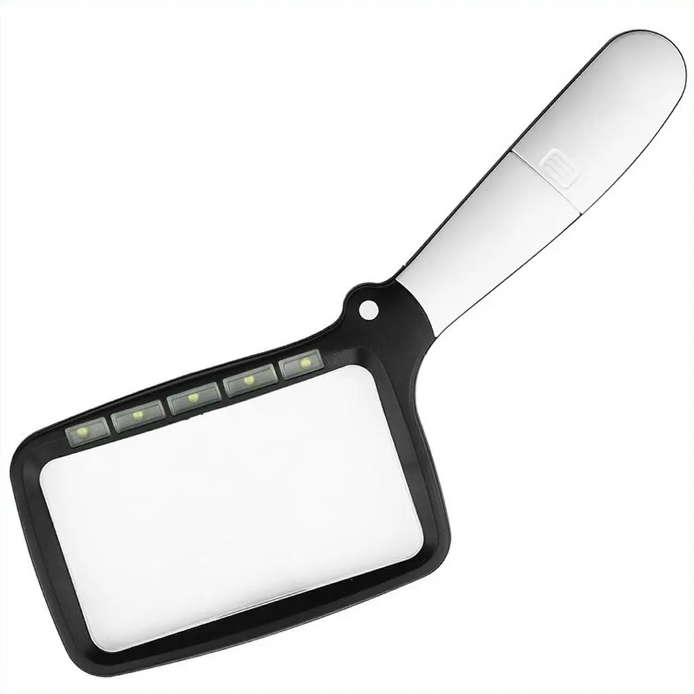 

Rectangular Foldable Handheld 5 Led Reading 2 Dimming Modes Magnifiers Glass For Reading Jewelry Handicrafts