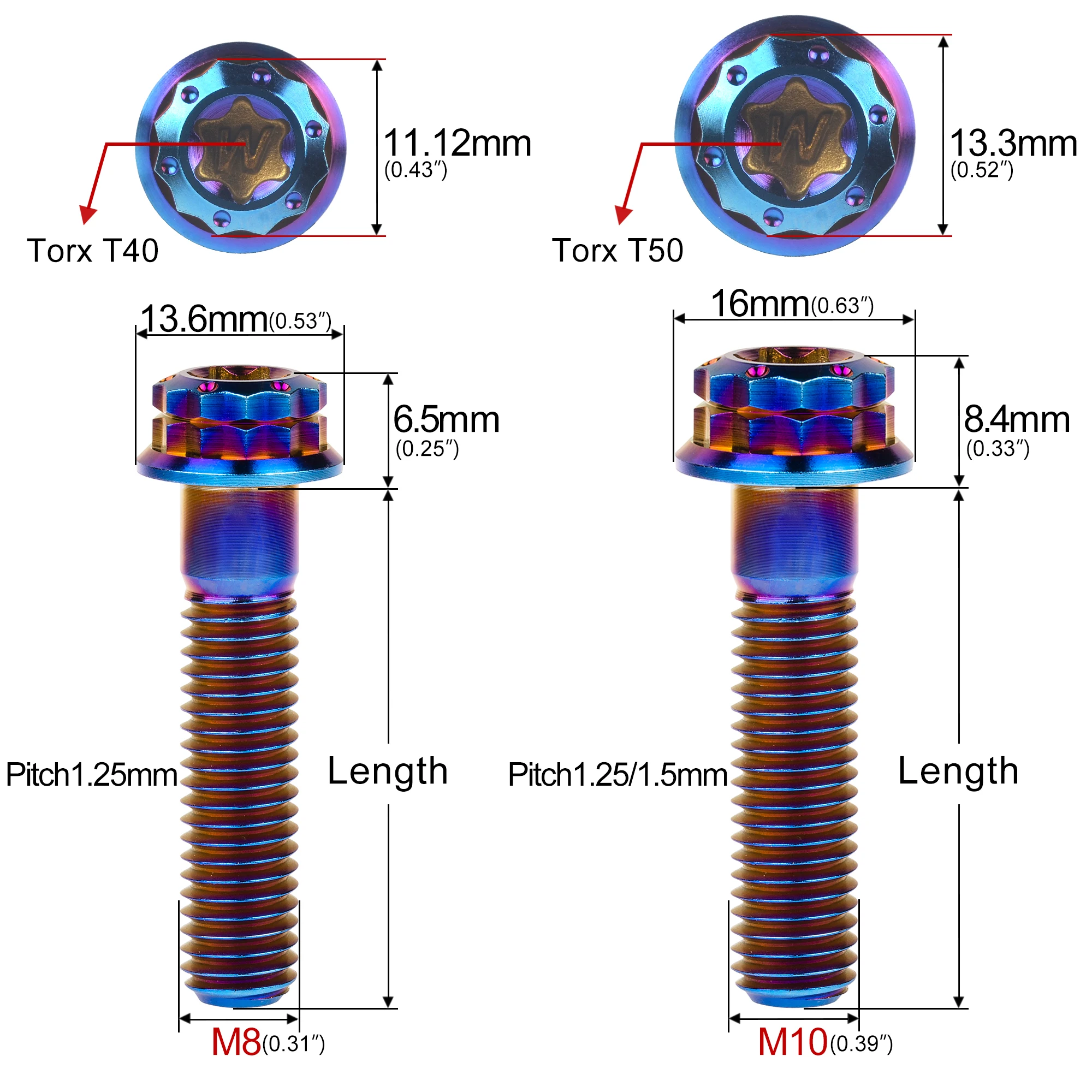 Титановый болт Xingxi M8/M10x15 20 25 30 35 40 45 50 55 60 65 80 мм Torx фланец 12-точечный винт для