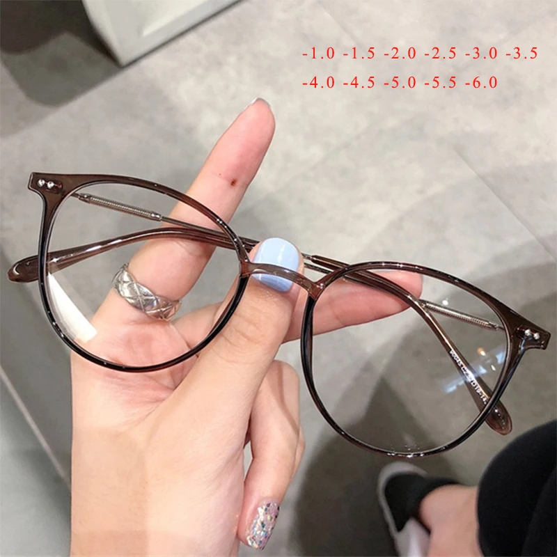 

Finished Myopia Glasses Minus Glasses Frame With Degree Round Women Nearsighted Eyewear Prescription Eyeglasses 0 -1.0 To -6.0