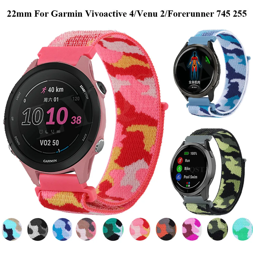 

Сменный ремешок для Garmin Forerunner 255 Music 745/CAME 2 Active/Vivoactive 4, нейлоновый ремешок для часов, браслет для наручных часов