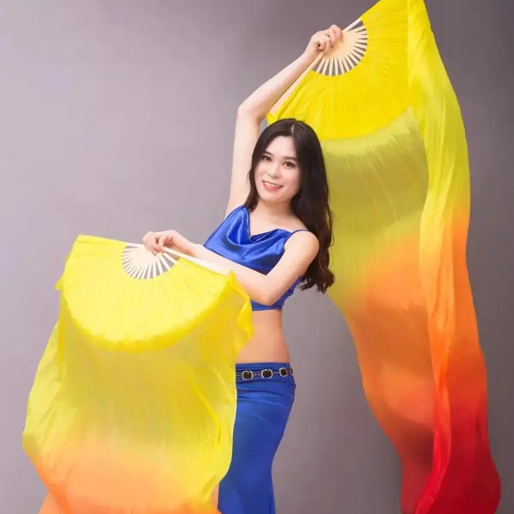 

1PC Double Sided Satin Fan Belly Dancing Fan Gradient Long Imitation Props Props Fans Color Dance Practice Dancer Silk T3Q9