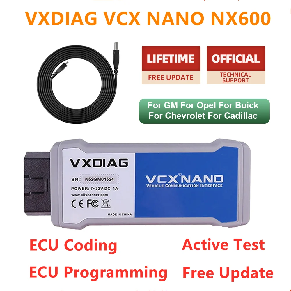 VXDIAG VCX NANO NX600 для GM J2534 Программирование ЭБУ кодирование активный тест OBD2 Диагностика для opel Все системы с 30 + Сервис A +