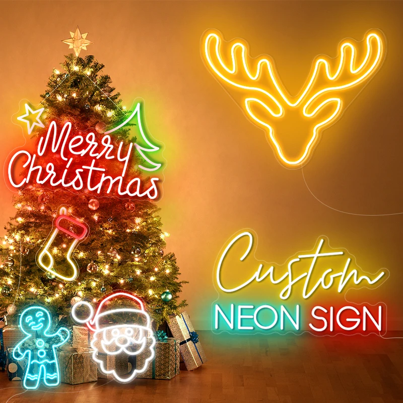 Custom Led Neon Sign Light for Merry Christmas Large Light  for Room Decor Xmas Party Bar Logo Text Bar Store Gift for Kids