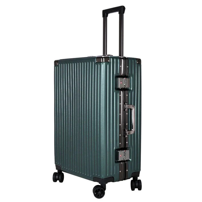 Luggage Right Angle Retro Aluminium Frame  Universal Wheel Boarding Bag Large Capacity Travel Password Leather Suitcase