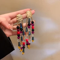 korean fashion colorful crystal tassel earrings for women feminine temperament exaggeration bohemia retro exquisite jewelry gift
