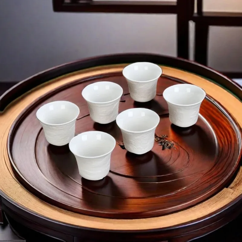 Фарфоровая чайная чашка ручной работы из 6 китайских белых фарфоровых рельефных