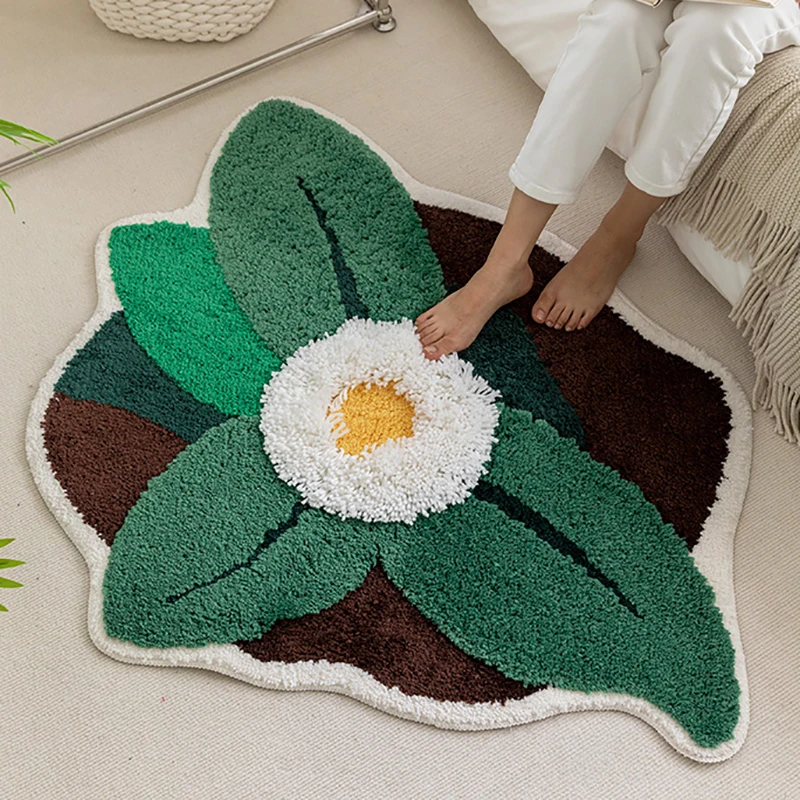 

Plushy Tufting Lily Bedside Mat Soft Floral Rug Carpet Bathroom Floor Pad Kids Bedroom Doormat Aesthetic Home Room Winter Decor