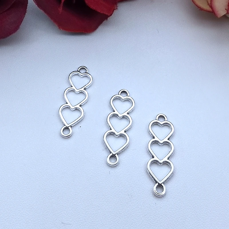 Соединительные подвески в виде сердца, серебристого цвета под старину, 20 шт., 24x8 мм, фурнитура для ювелирных изделий