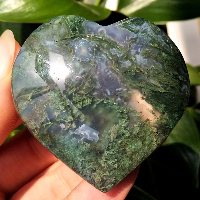 

Natural Moss Heart Agate Serenity Vitality Shaman Chakra Spiritual Charm Self-Confidence Energy Meditation Reiki Healing