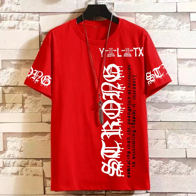 Camiseta holgada informal de manga corta para hombre, camiseta de color rojo con cuello redondo, talla extra grande, 10XL, 11XL, 12XL, 185kg, novedad de verano