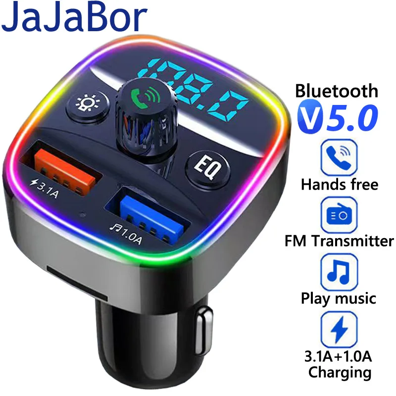 

JaJaBor FM передатчик TF карта U диск воспроизведение 3.1A Быстрая зарядка Dual USB зарядное устройство Bluetooth 5,0 Handsfree Car Kit MP3 плеер