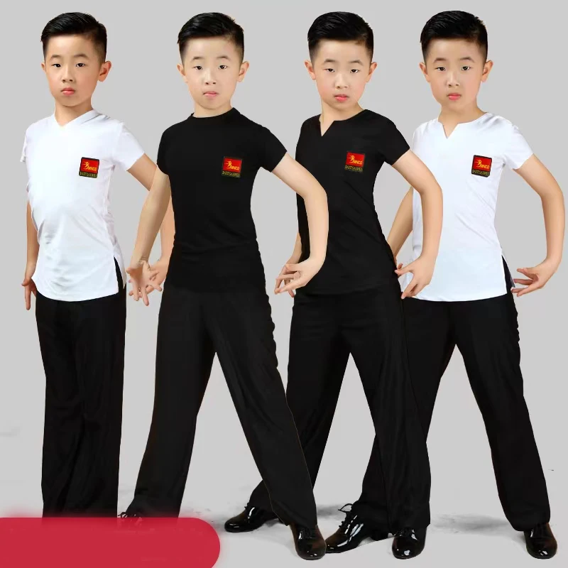

New Latin Dance Top Boys Long Sleeve Shirt Pant Black Pants Kids Latin Dance Competition Costumes Child Rumba Cha Cha 110-170cm