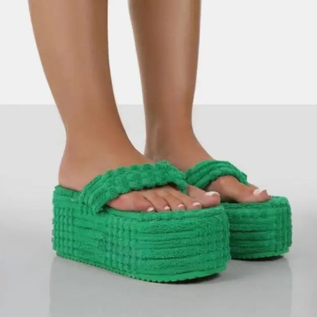 

Новинка 2023, роскошные женские сандалии на высоком каблуке, шлепанцы для полотенец, женские сандалии из хлопка и шерсти, яркие сандалии