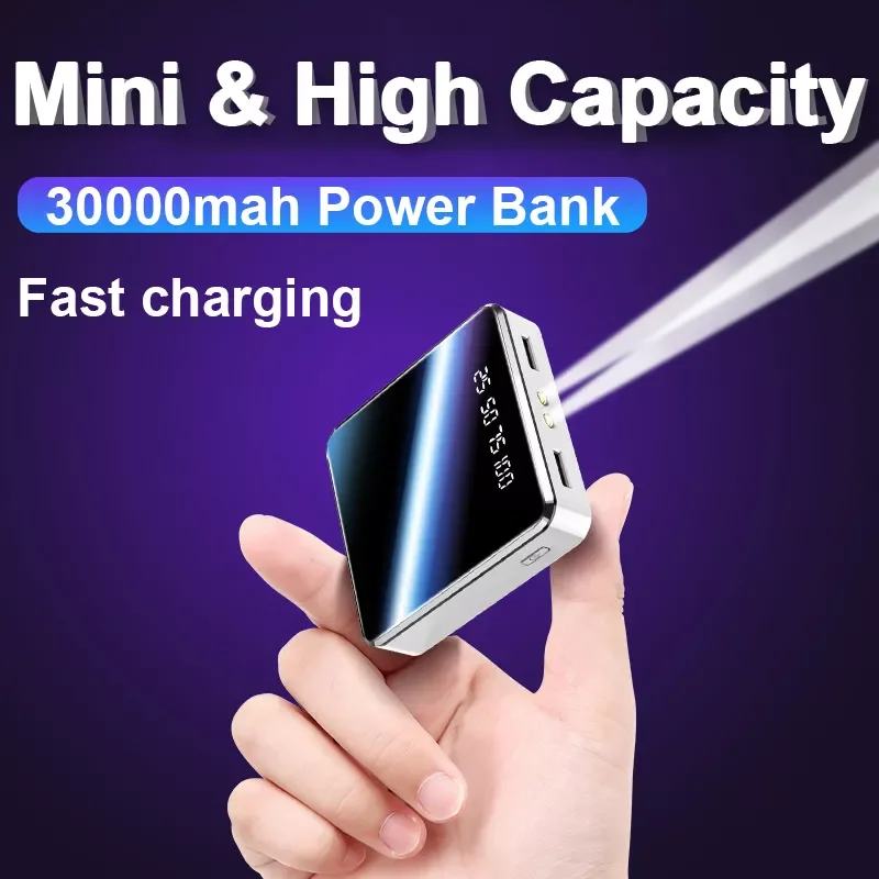 

2023New Fast Charging Power Bank 30000mah Mini Portable Digital Display Mobile Phone External Battery with LED Lamp for iPhone X