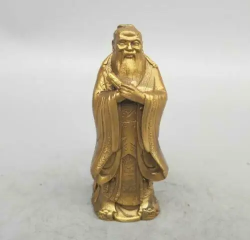 

China seiko carving Pure brass Confucius small statue home decor