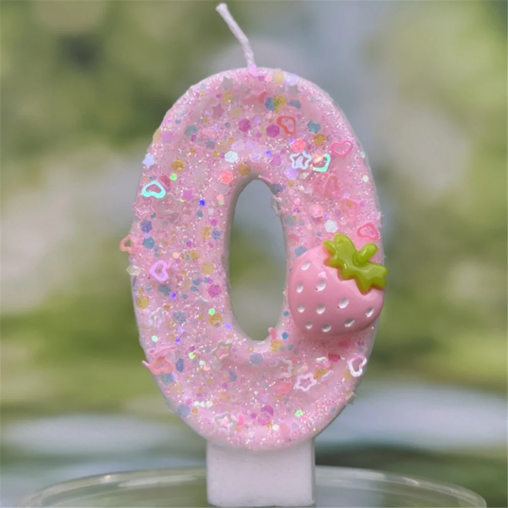 Цифровая свеча на день рождения с розовой клубникой сверкающие свечи цифрами