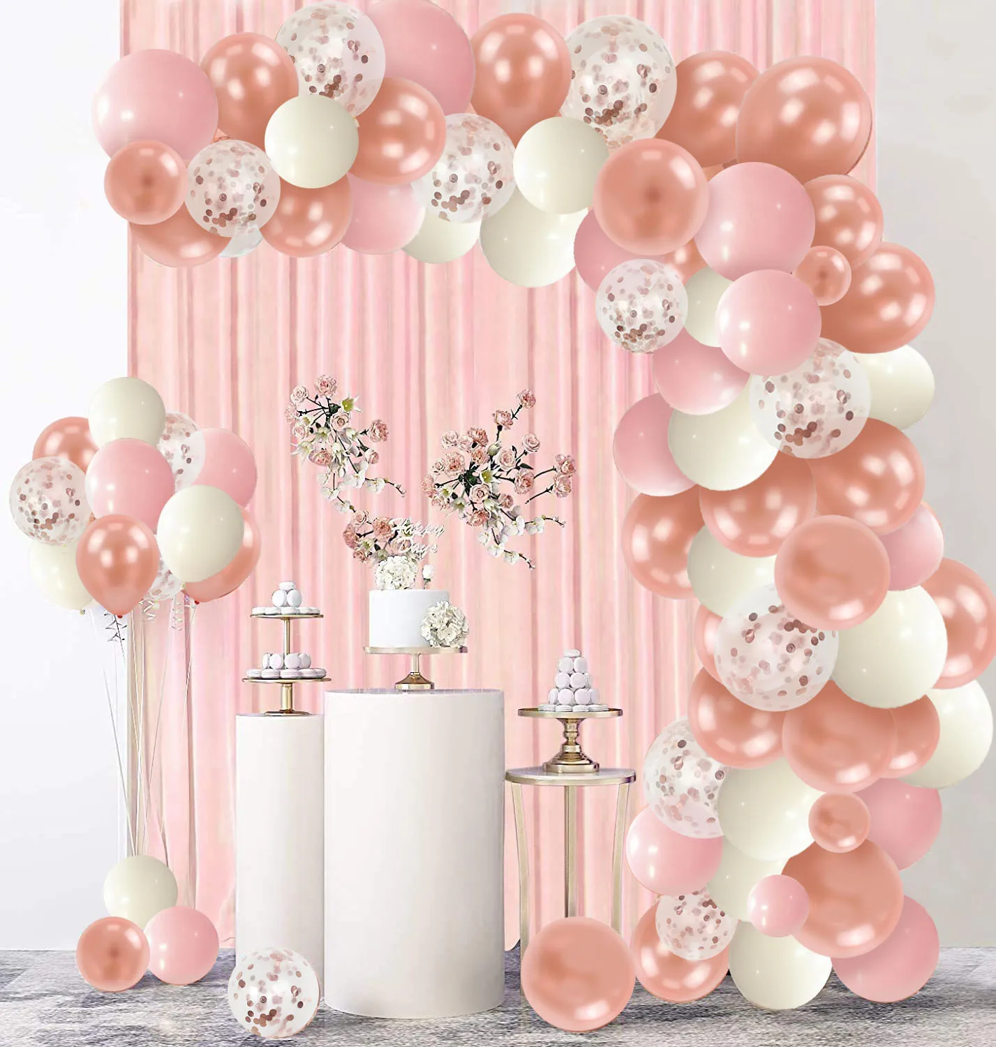 

SURSURPIRSE White Pink Balloon Garland Arch Kit Rose Gold Confetti for Girls Sweet Birthday Wedding Anniversary Party Supplies